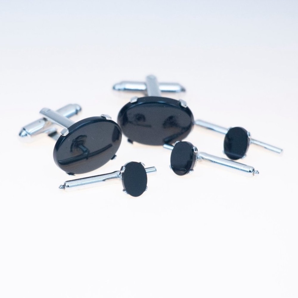 Onxy Cufflinks, Spring-Back Tuxedo Studs - Msctts… - image 2
